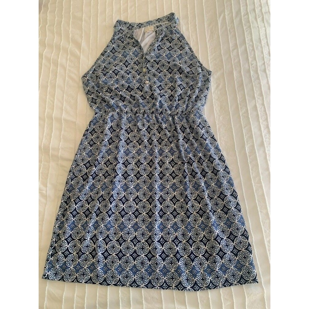 Mud Pie Large boho summer dress resort geometric button vneck placket